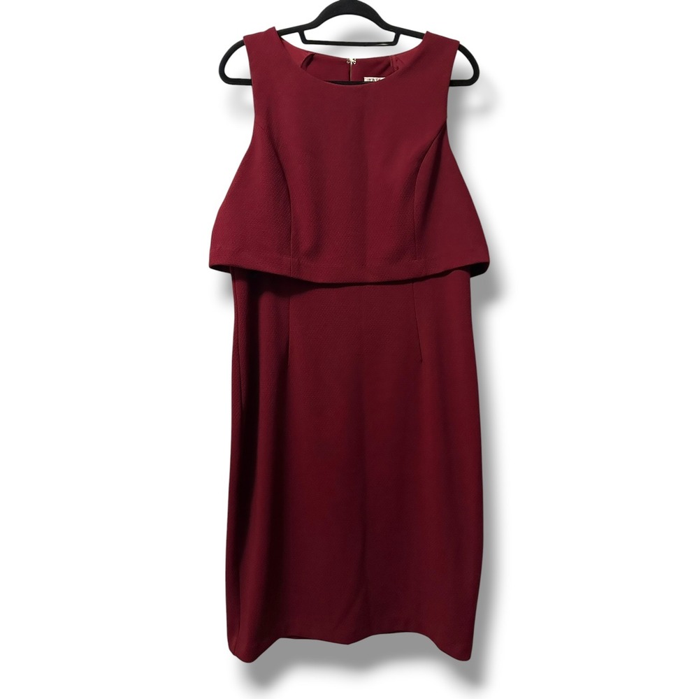 Trina Turk Shalay Popover Dress Burgundy Sleeveless Sheath Textured Ponte 14 NEW